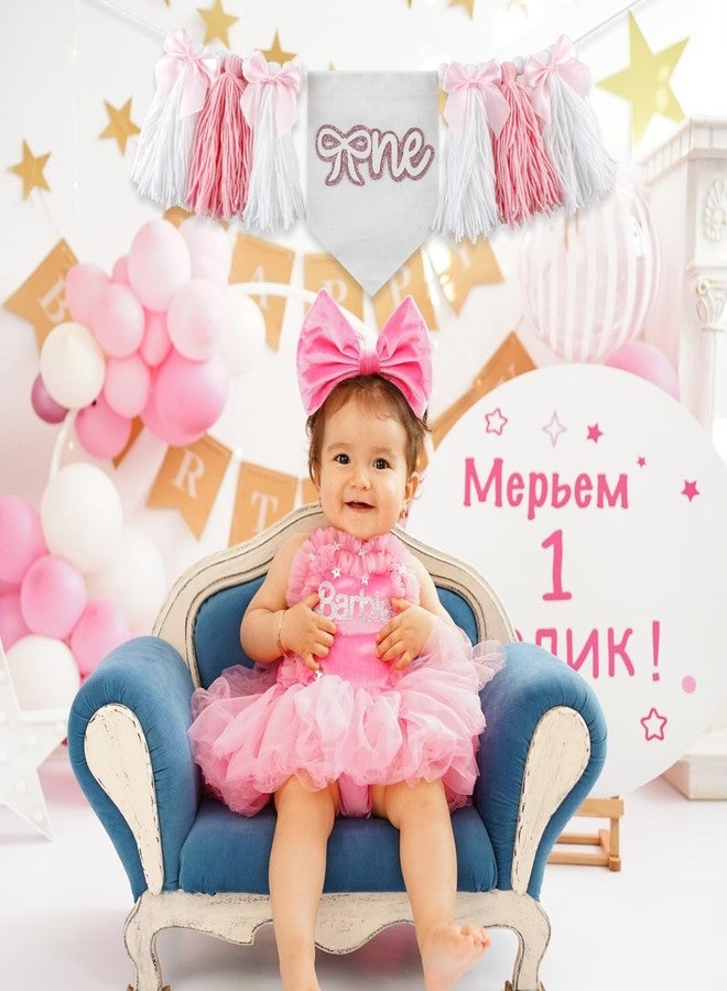 Fellibay First Birthday Party Decorations Boho Bow High Chair Banner No.1 Crown Cake Topper 1st Birthday Party Decor for Baby Girls - Image 2
